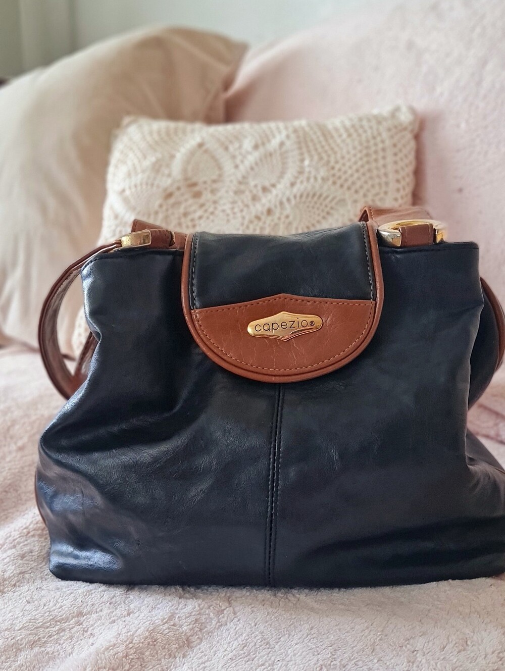 Capezio Black and Brown Leather Shoulder Bag